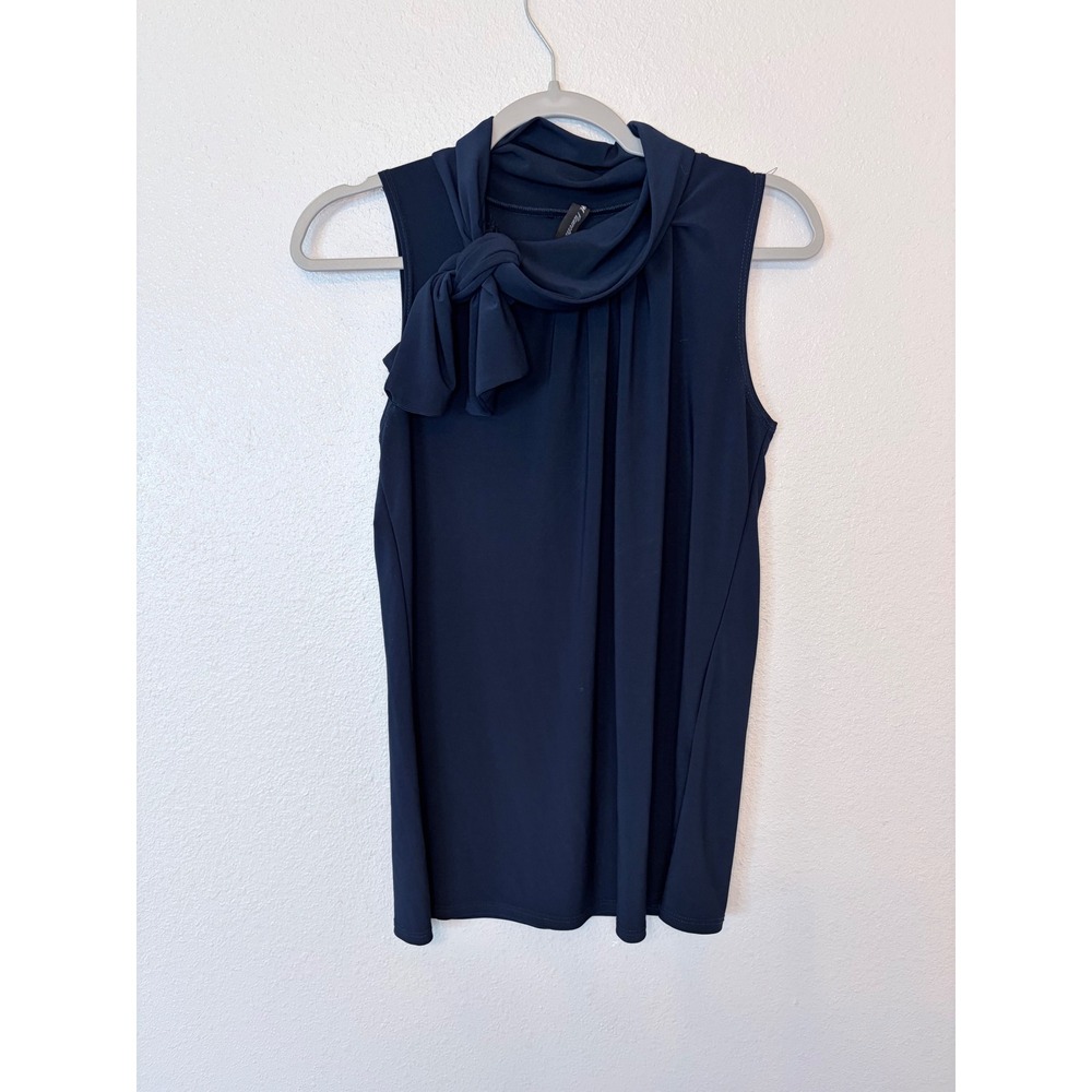 Nanette Lepore Navy Blue Tie Neck Sleeveless Blouse Top Womens